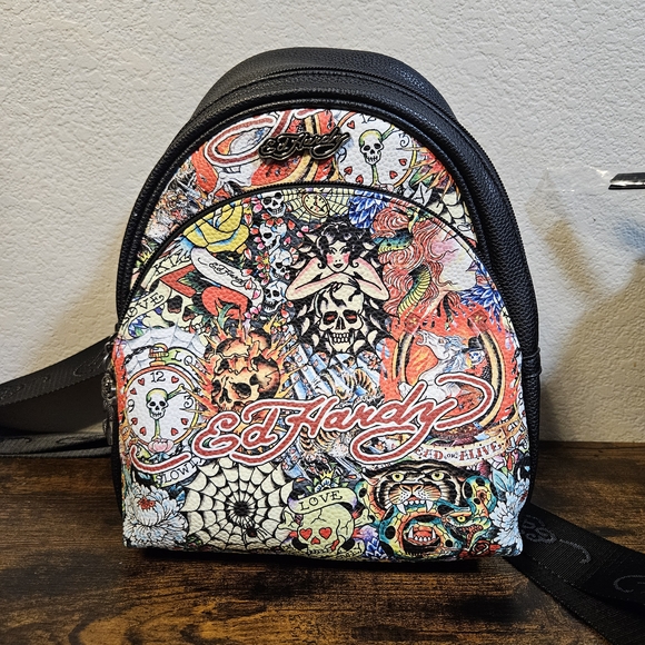 NEW Ed Hardy Tattoo Print Mini Backpack - Picture 1 of 7